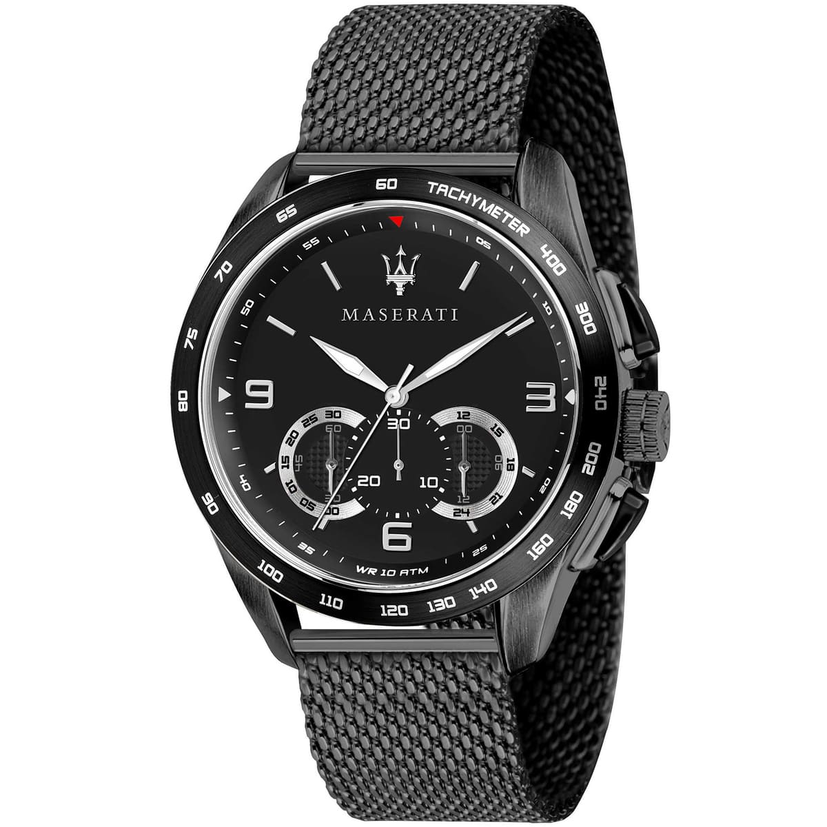 Maserati Traguardo R8873612031 45mm Men’s Chronograph Watch – Triple Black Sunray Dial & Black Stainless Steel Mesh Strap