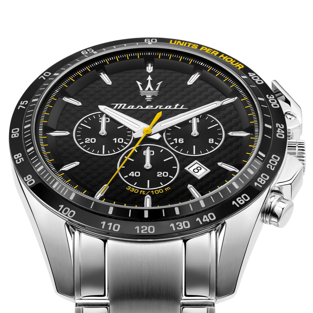 Maserati Traguardo R8873612042 45mm Men’s Chronograph Watch – Black Carbon Fiber Dial & Silver-Tone Link Bracelet