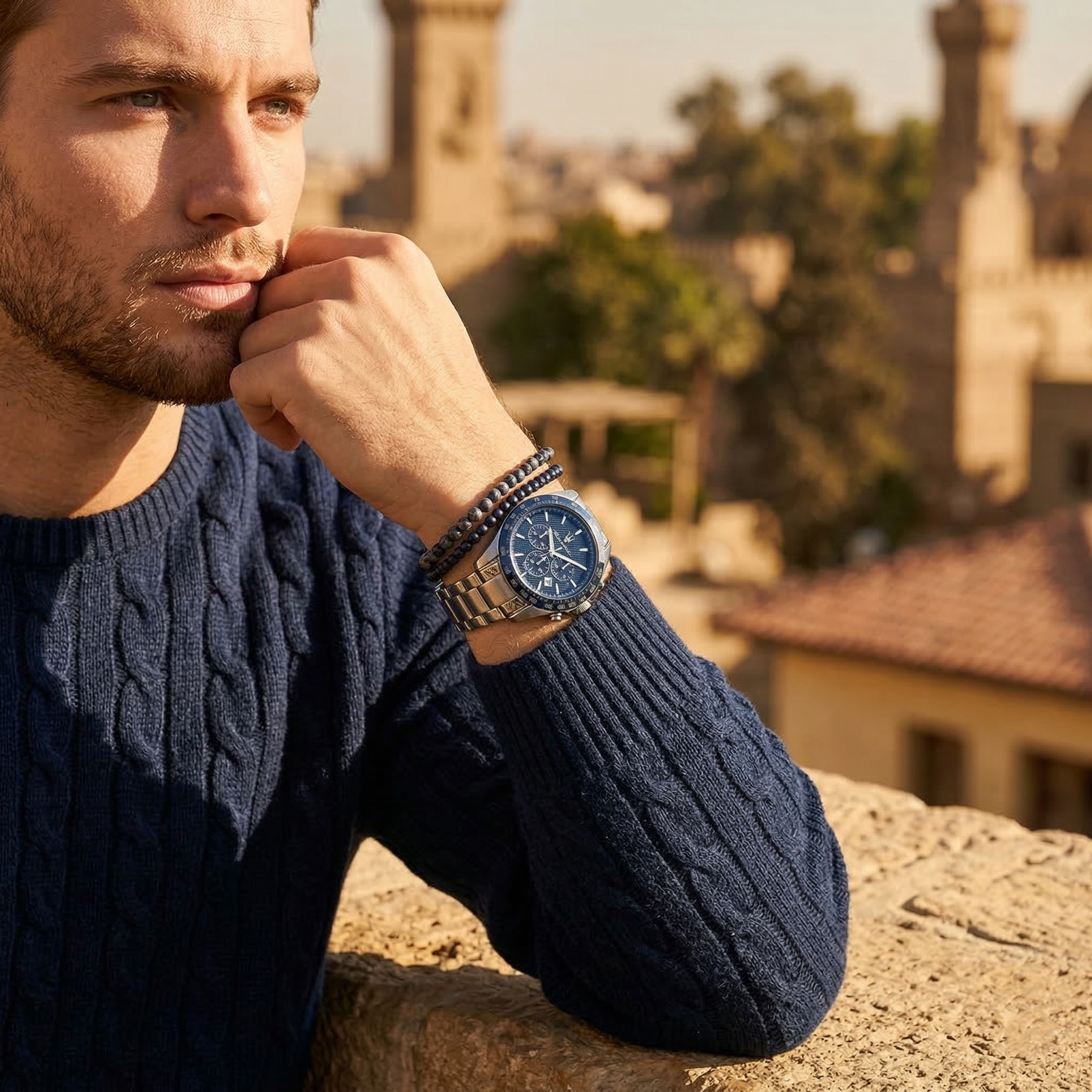 Maserati Traguardo R8873612043 45mm Men’s Chronograph Watch – Textured Blue Dial & Silver-Tone Link Bracelet