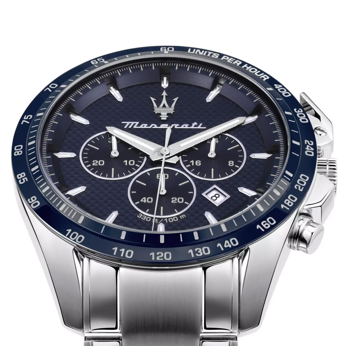 Maserati Traguardo R8873612043 45mm Men’s Chronograph Watch – Textured Blue Dial & Silver-Tone Link Bracelet