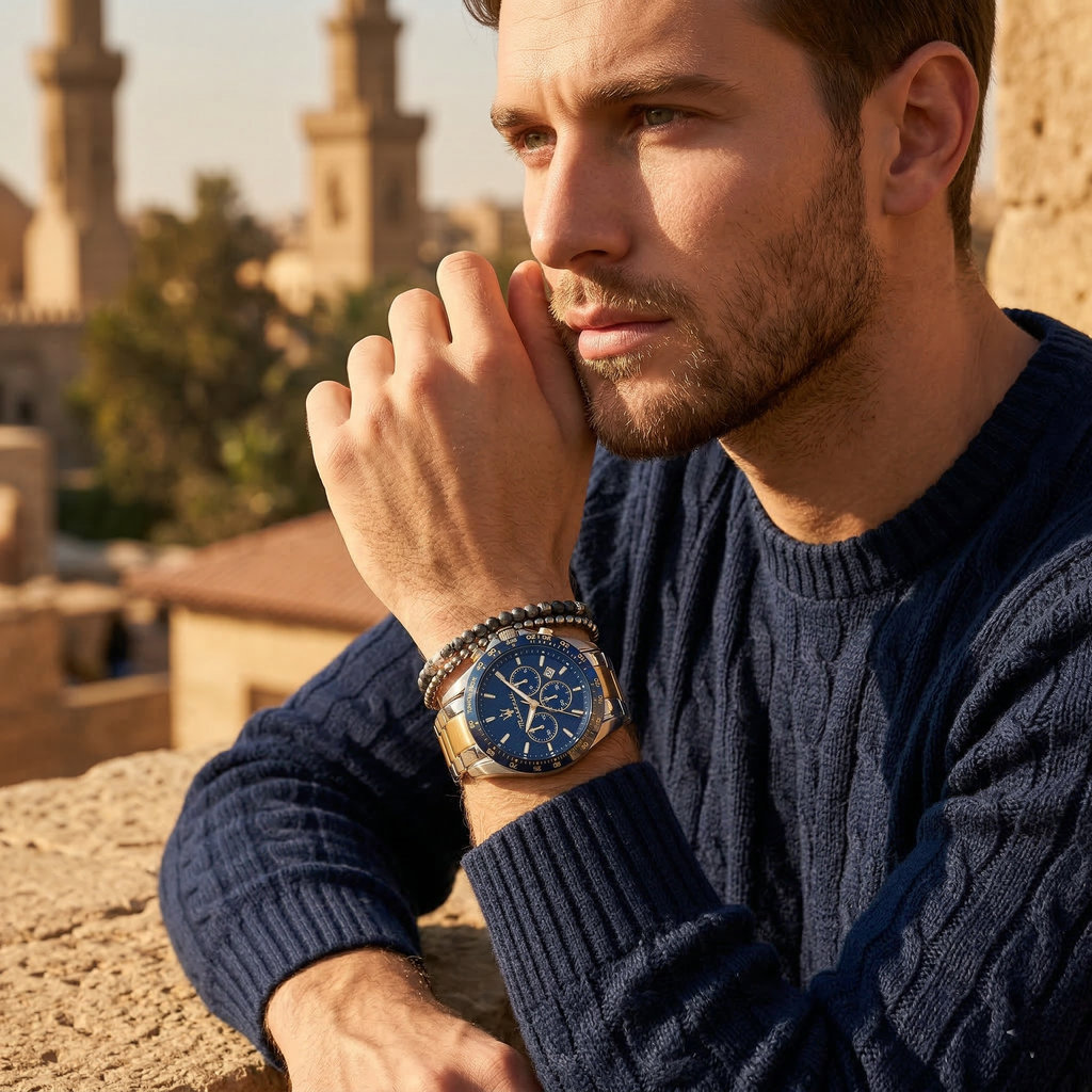 Maserati Traguardo R8873612046 45mm Men’s Chronograph Watch – Textured Blue Dial & Two-Tone Link Bracelet