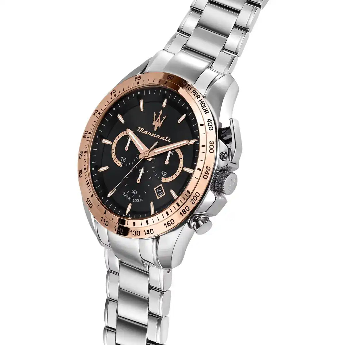 Maserati Traguardo R8873612047 45mm Men’s Chronograph Watch – Black Dial & Silver-Tone Link Bracelet
