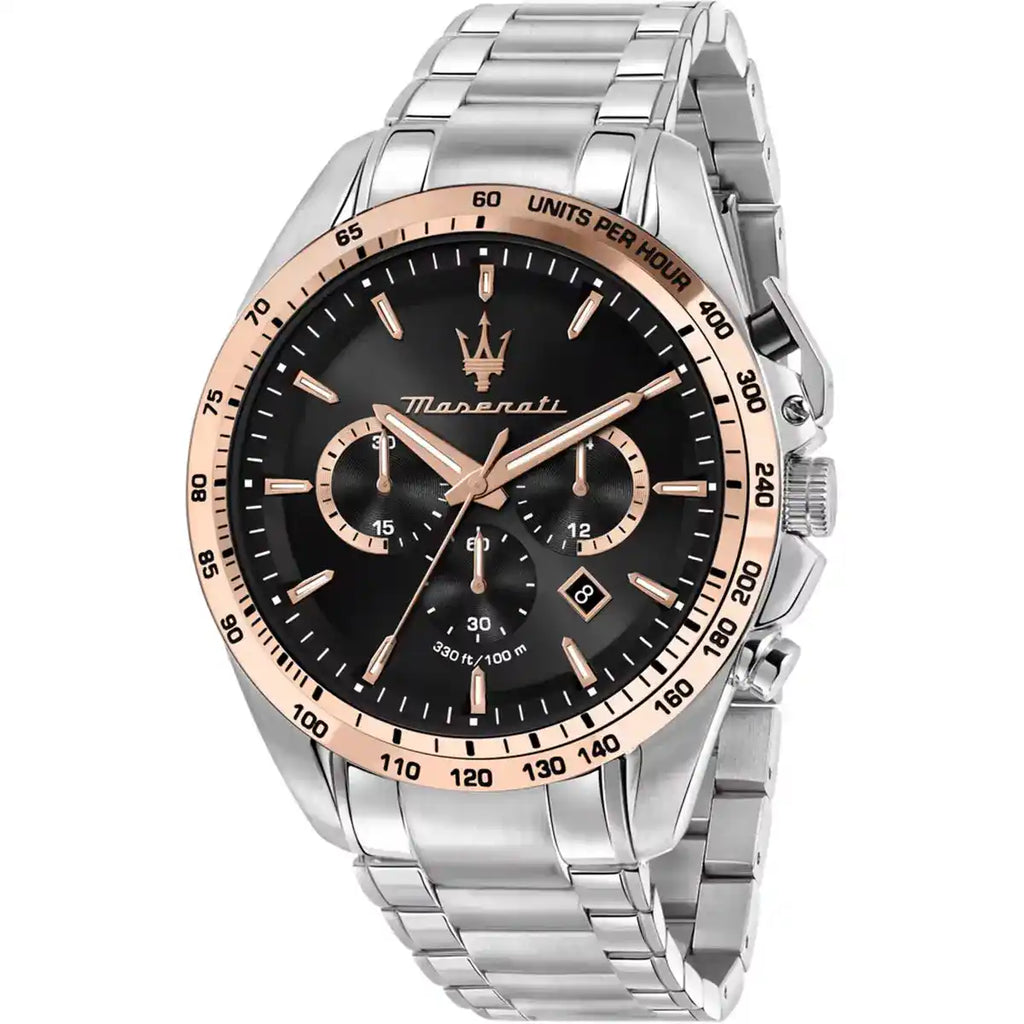 Maserati Traguardo R8873612047 45mm Men’s Chronograph Watch – Black Dial & Silver-Tone Link Bracelet