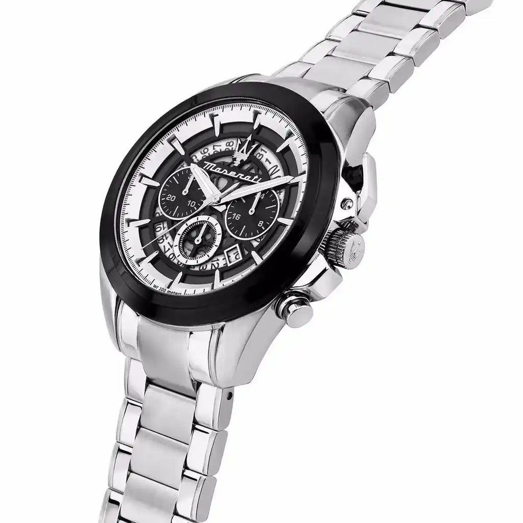 Maserati Traguardo R8873612059 45mm Men’s Chronograph Watch – Silver Skeleton Dial & Silver-Tone Link Bracelet