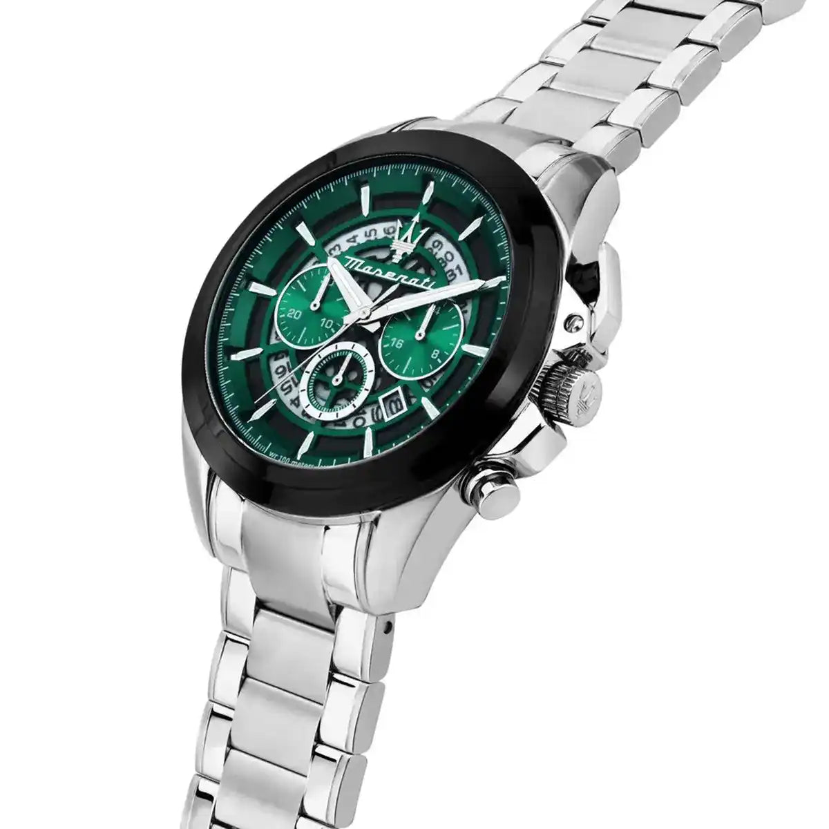 Maserati Traguardo R8873612060 45mm Men’s Chronograph Watch – Emerald Green Skeleton Dial & Silver-Tone Link Bracelet