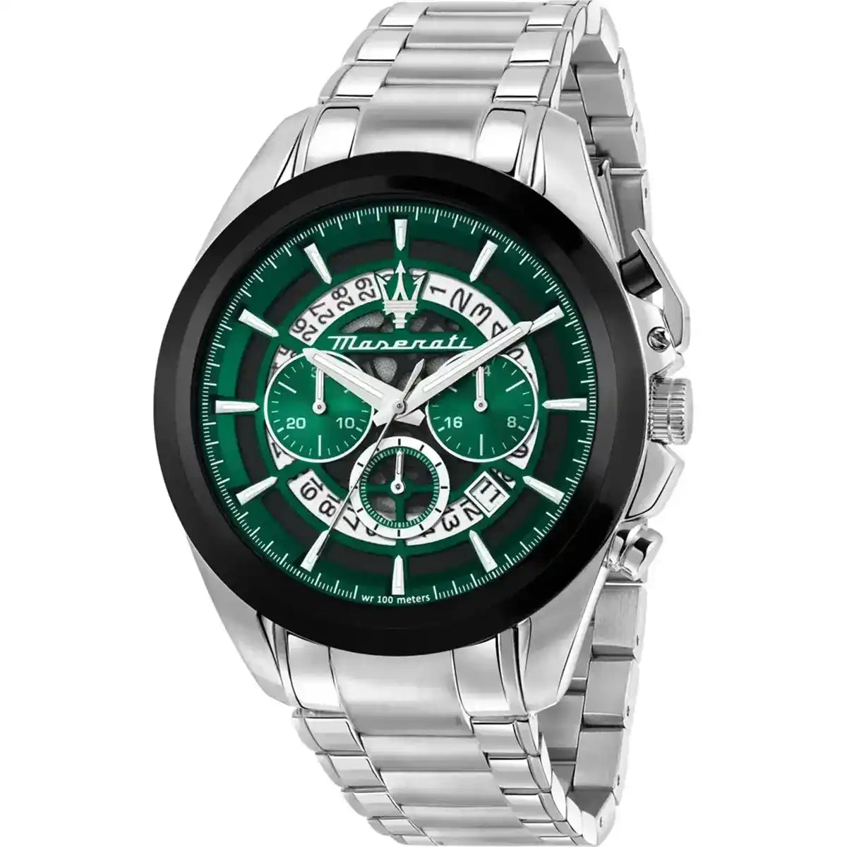 Maserati Traguardo R8873612060 45mm Men’s Chronograph Watch – Emerald Green Skeleton Dial & Silver-Tone Link Bracelet