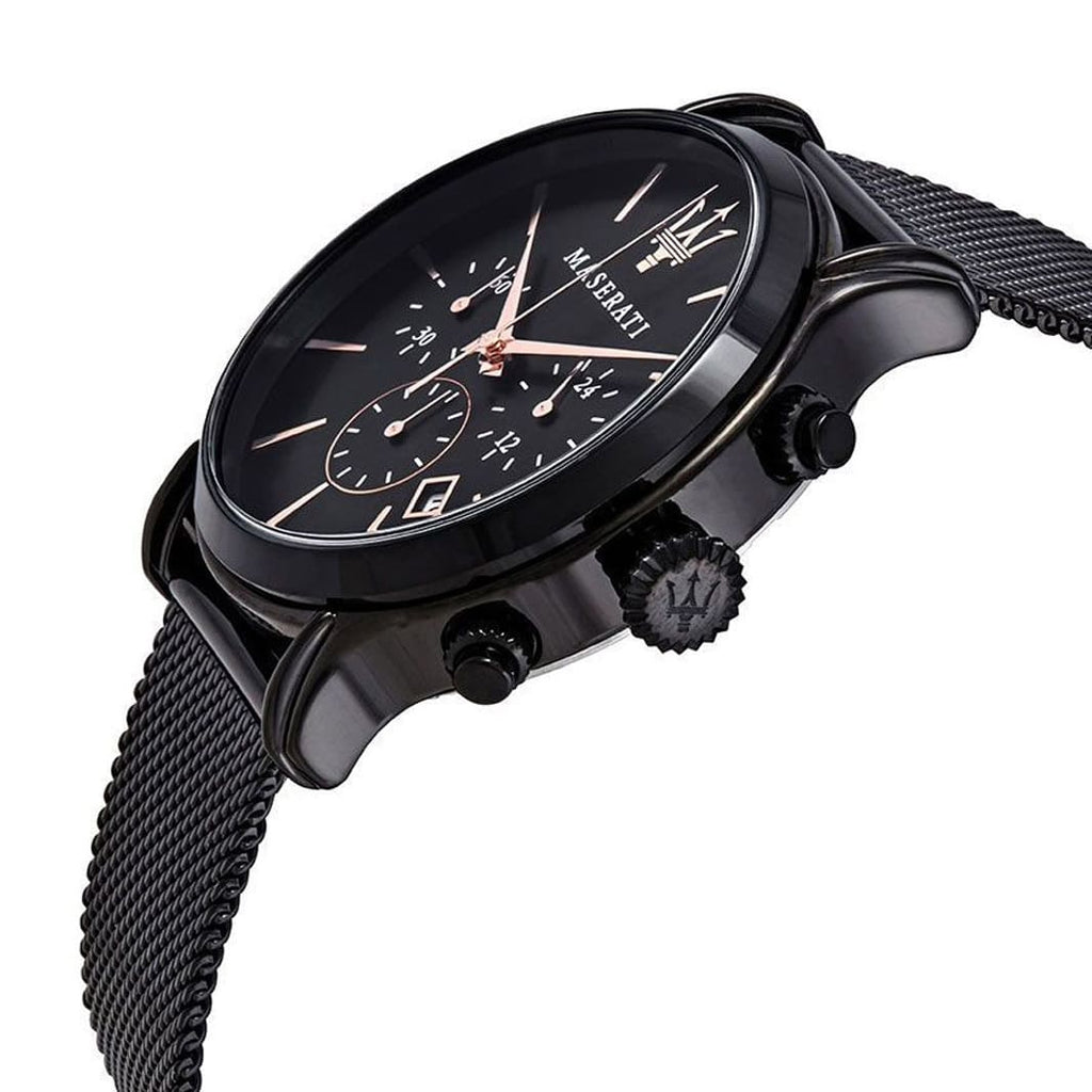 Maserati Epoca R8873618006 42mm Men’s Chronograph Watch – Black Sunray Dial & Black Mesh Strap