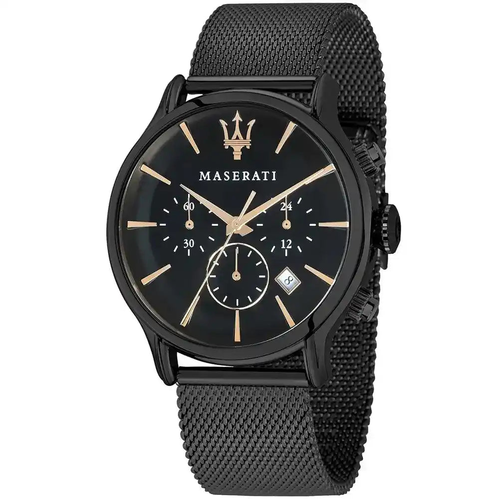 Maserati Epoca R8873618006 42mm Men’s Chronograph Watch – Black Sunray Dial & Black Mesh Strap