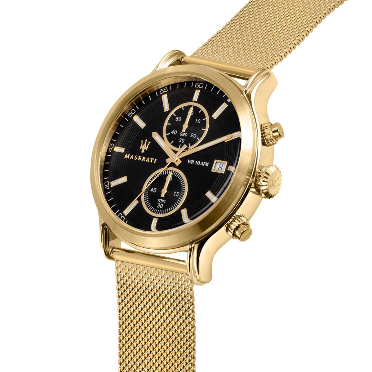 Maserati Epoca R8873618007 42mm Men’s Chronograph Watch – Black Sunray Dial & Gold Stainless Steel Mesh Strap