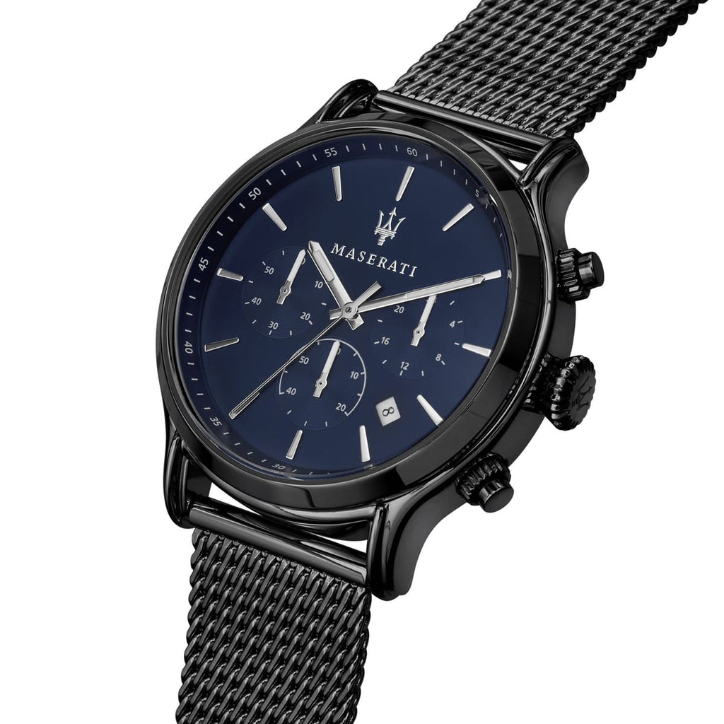 Maserati Epoca R8873618008 42mm Men’s Chronograph Watch – Blue Sunray Dial & Black Mesh Strap