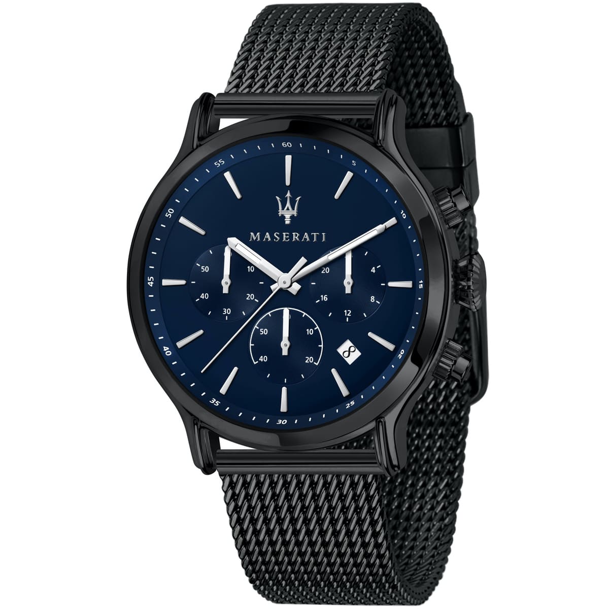 Maserati Epoca R8873618008 42mm Men’s Chronograph Watch – Blue Sunray Dial & Black Mesh Strap
