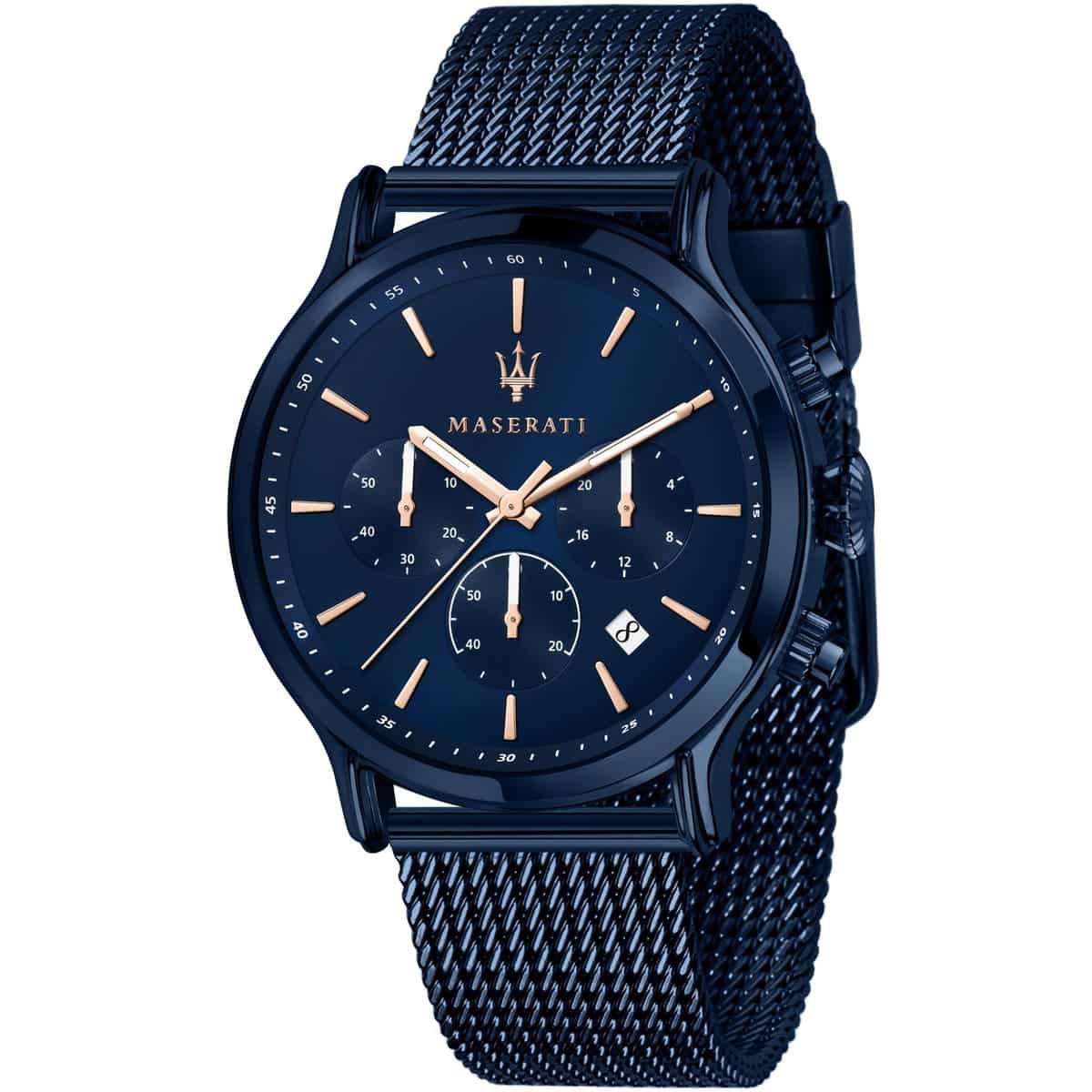 Maserati Epoca R8873618010 42mm Men’s Chronograph Watch – Blue Sunray Dial & Blue Stainless Steel Mesh Strap