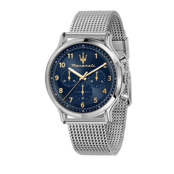 Maserati Epoca R8873618022 42mm Men’s Chronograph Watch – Blue Sunray Dial & Silver Stainless Steel Mesh Strap