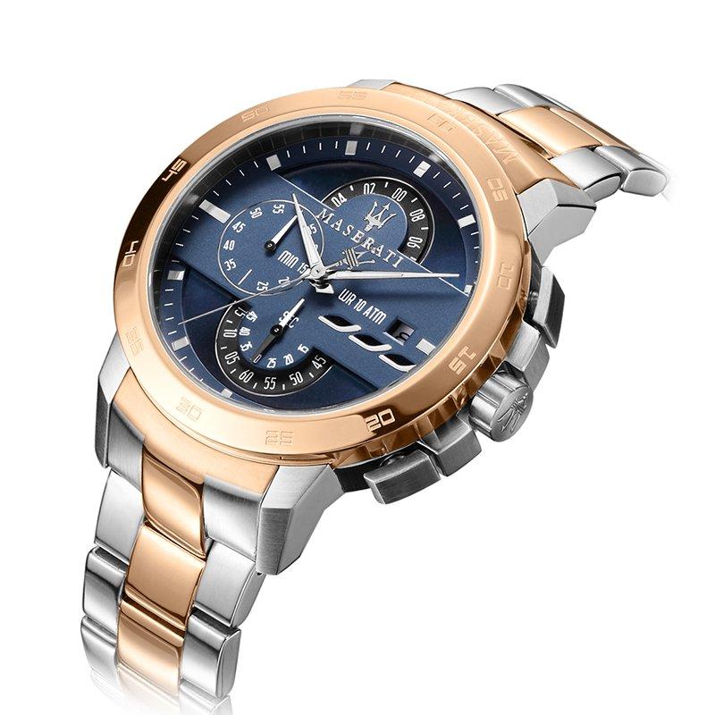 Maserati Ingegno R8873619002 45mm Men’s Chronograph Watch – Multi-Layered Blue Dial & Two-Tone Link Bracelet