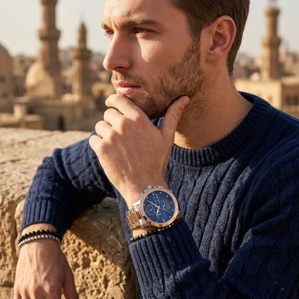 Maserati Ingegno R8873619002 45mm Men’s Chronograph Watch – Multi-Layered Blue Dial & Two-Tone Link Bracelet