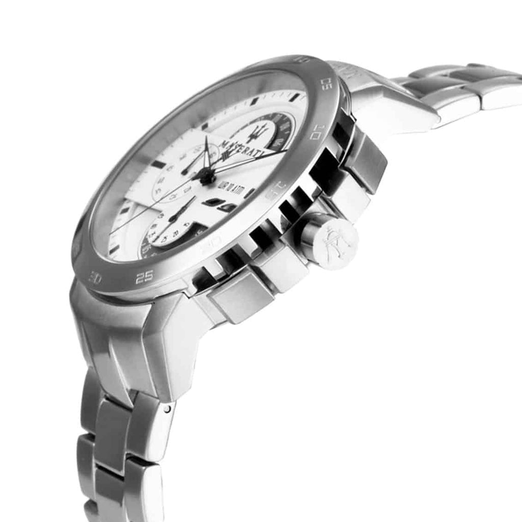 Maserati Ingegno R8873619004 45mm Men’s Chronograph Watch – White High-Tech Dial & Silver-Tone Link Bracelet