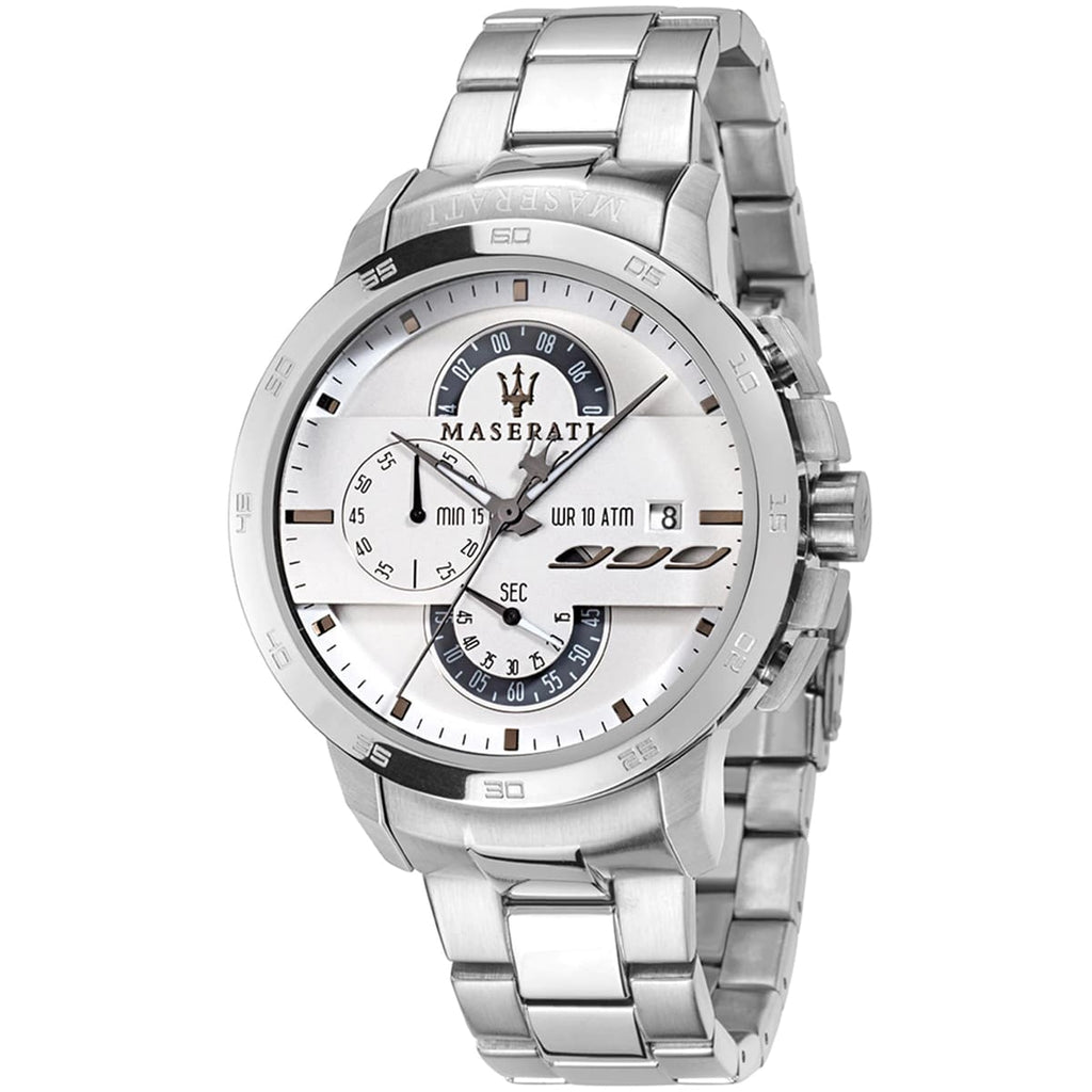 Maserati Ingegno R8873619004 45mm Men’s Chronograph Watch – White High-Tech Dial & Silver-Tone Link Bracelet