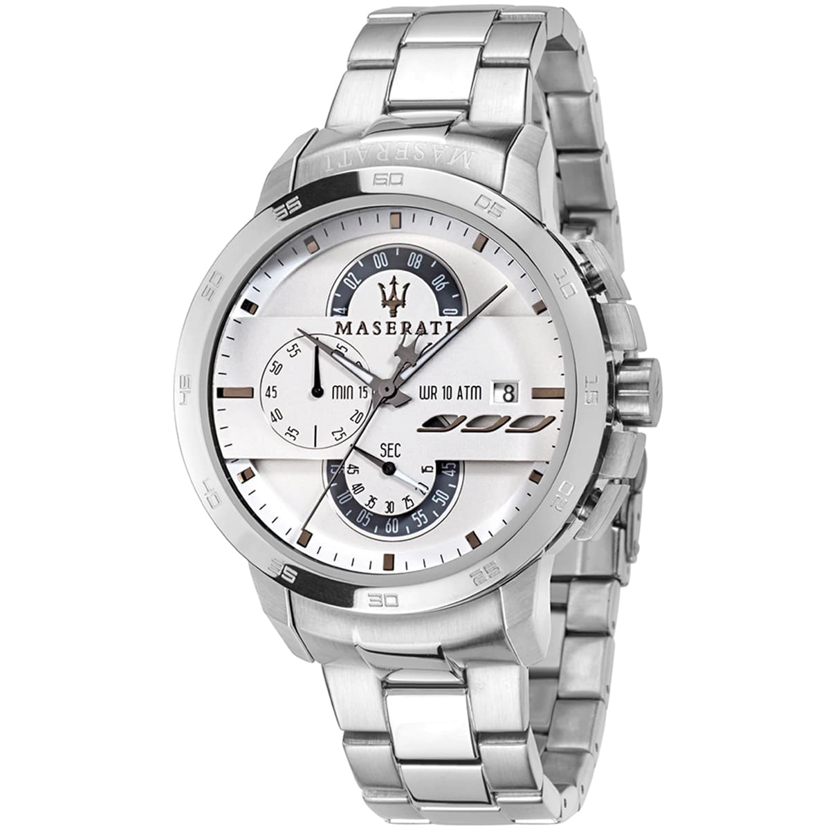 Maserati Ingegno R8873619004 45mm Men’s Chronograph Watch – White High-Tech Dial & Silver-Tone Link Bracelet