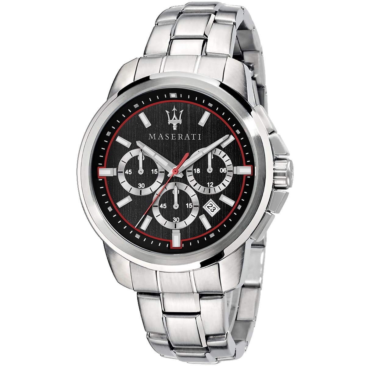 Maserati Successo R8873621009 44mm Men’s Chronograph Watch – Black Brushed Dial & Silver Link Bracelet