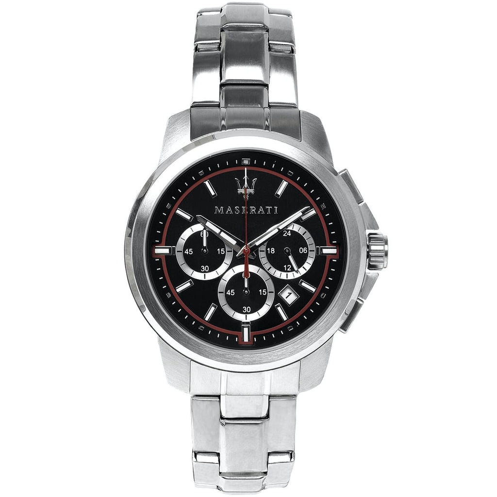 Maserati Successo R8873621009 44mm Men’s Chronograph Watch – Black Brushed Dial & Silver Link Bracelet