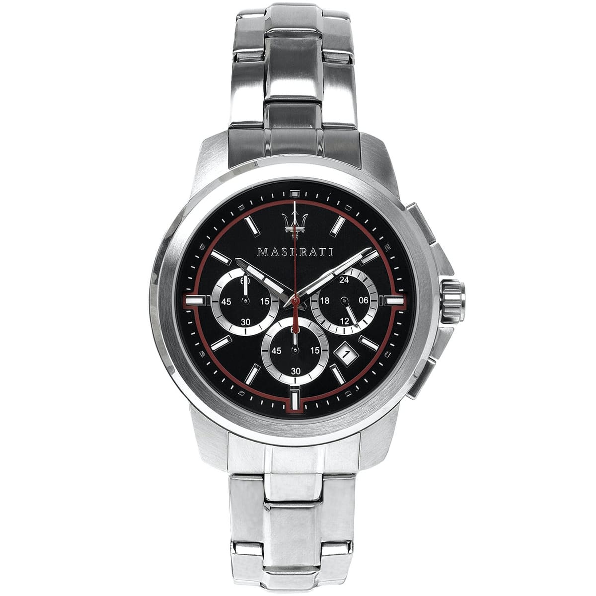 Maserati Successo R8873621009 44mm Men’s Chronograph Watch – Black Brushed Dial & Silver Link Bracelet