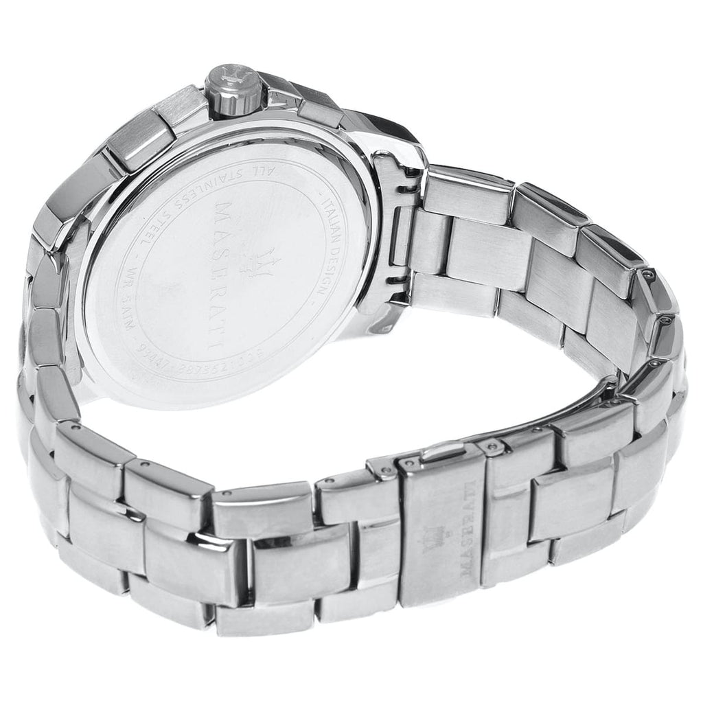 Maserati Successo R8873621009 44mm Men’s Chronograph Watch – Black Brushed Dial & Silver Link Bracelet