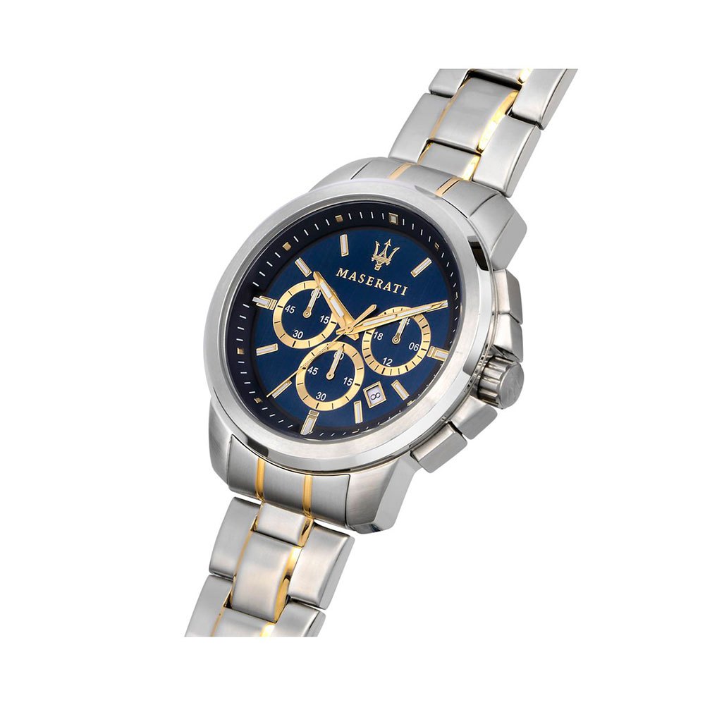 Maserati Successo R8873621016 44mm Men’s Chronograph Watch – Blue Brushed Dial & Two-Tone Link Bracelet