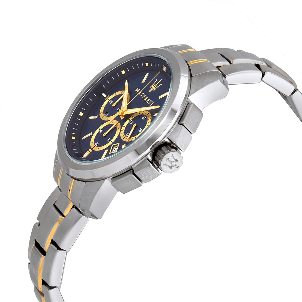 Maserati Successo R8873621016 44mm Men’s Chronograph Watch – Blue Brushed Dial & Two-Tone Link Bracelet