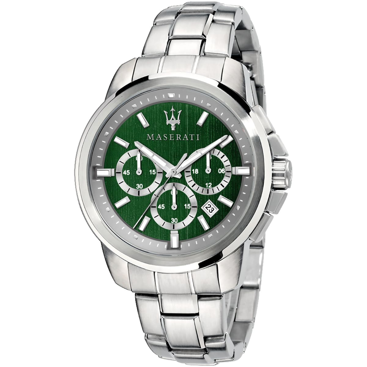 Maserati Successo R8873621017 44mm Men’s Chronograph Watch – Unique Green Sunray Dial & Silver Stainless Steel Link Bracelet