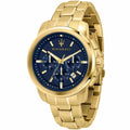 Maserati Successo R8873621021 44mm Men’s Chronograph Watch – Textured Navy Blue Dial & Gold-Tone Stainless Steel Link Bracelet