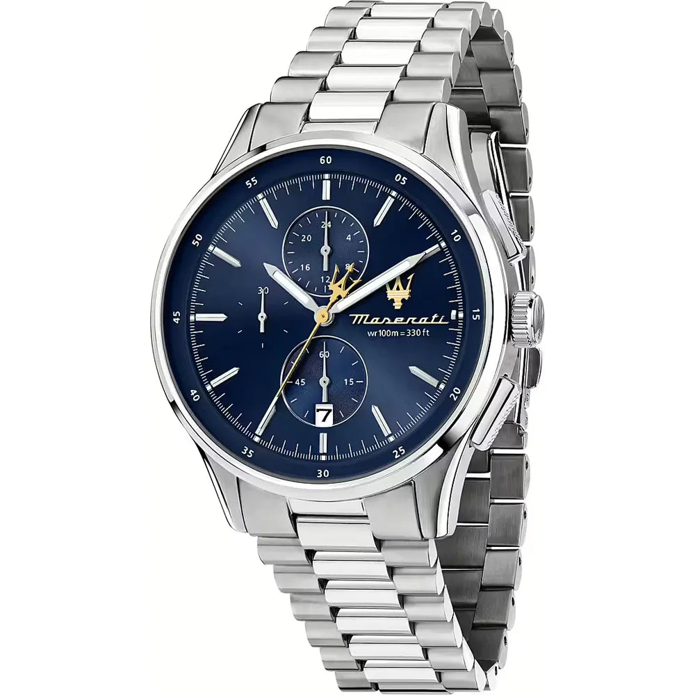 Maserati Sorpasso R8873624004 45mm Men’s Chronograph Watch – Blue Sunray Dial & Silver-Tone Link Bracelet