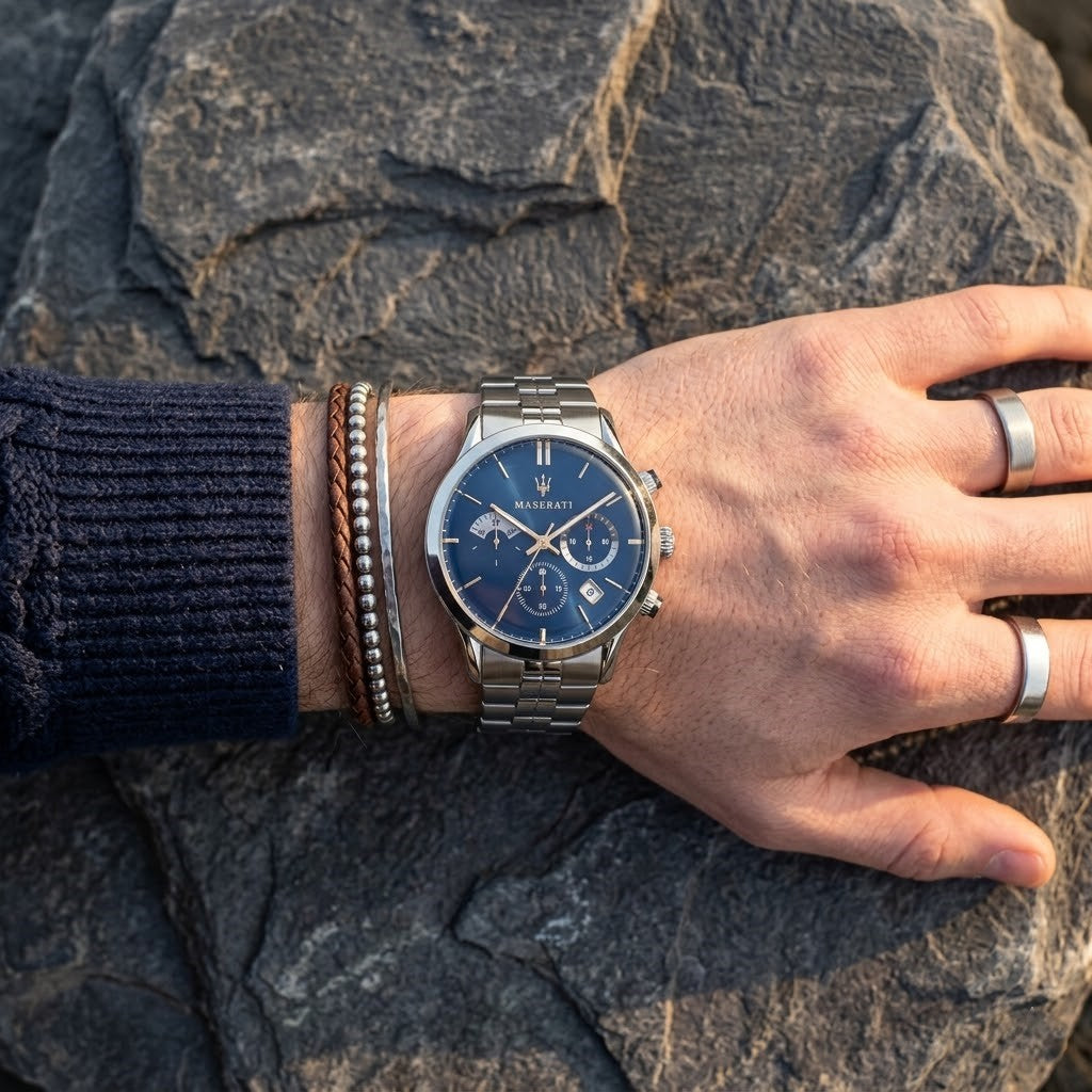 Maserati Ricordo R8873633001 42mm Men’s Chronograph Watch – Blue Sunray Dial & Silver-Tone Link Bracelet