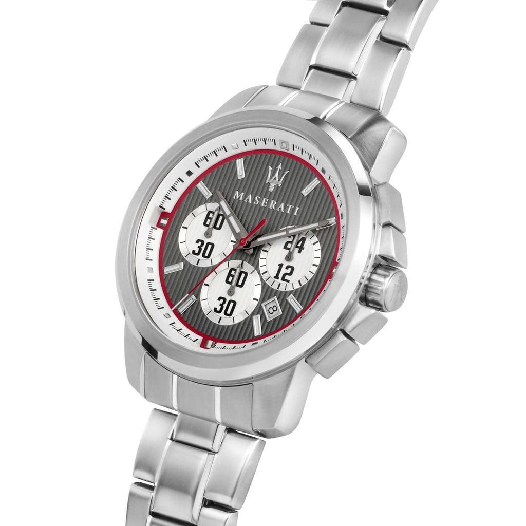 Maserati Royale R8873637003 45mm Men’s Chronograph Watch – Gray Striped Dial & Silver Link Bracelet