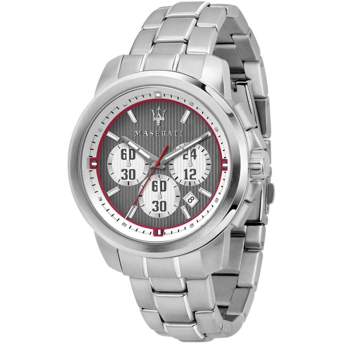 Maserati Royale R8873637003 45mm Men’s Chronograph Watch – Gray Striped Dial & Silver Link Bracelet