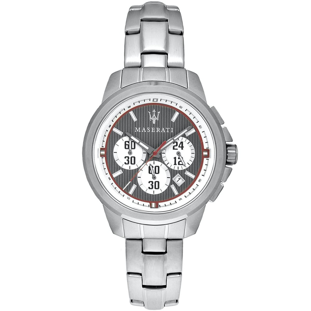 Maserati Royale R8873637003 45mm Men’s Chronograph Watch – Gray Striped Dial & Silver Link Bracelet