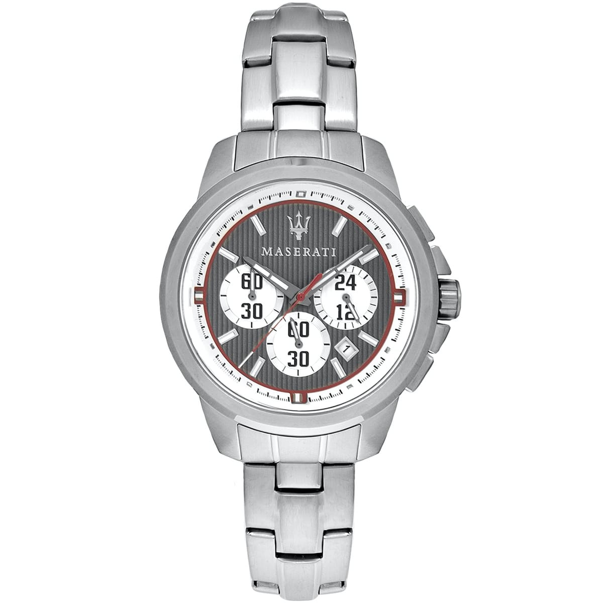 Maserati Royale R8873637003 45mm Men’s Chronograph Watch – Gray Striped Dial & Silver Link Bracelet