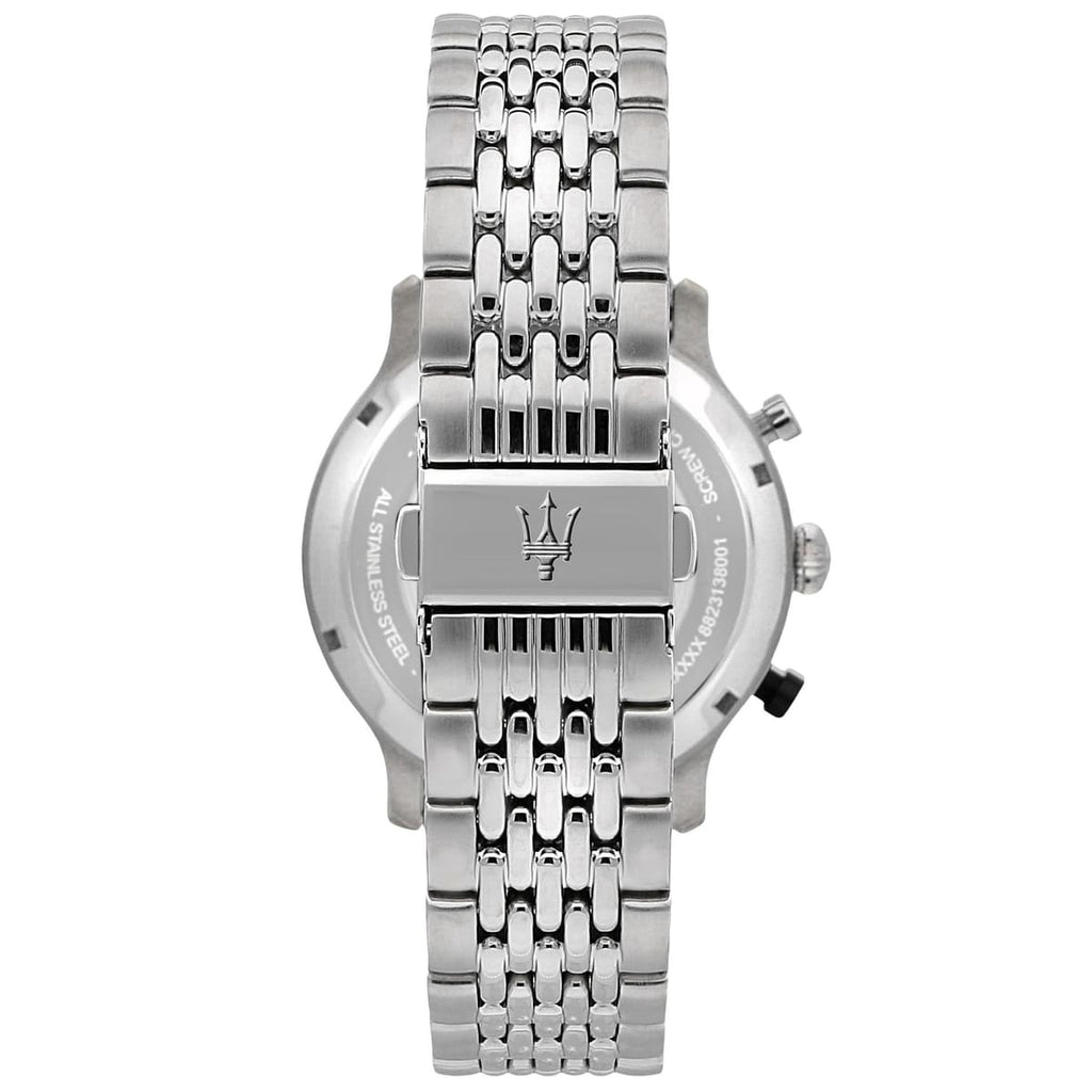 Maserati Legend R8873638001 42mm Men’s Chronograph Watch – Black Panda Dial & Grain-Link Bracelet