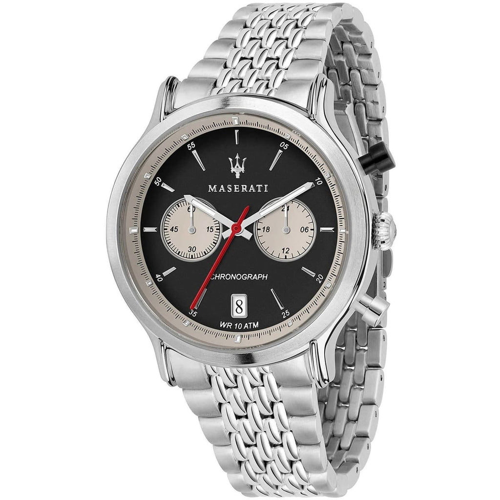 Maserati Legend R8873638001 42mm Men’s Chronograph Watch – Black Panda Dial & Grain-Link Bracelet