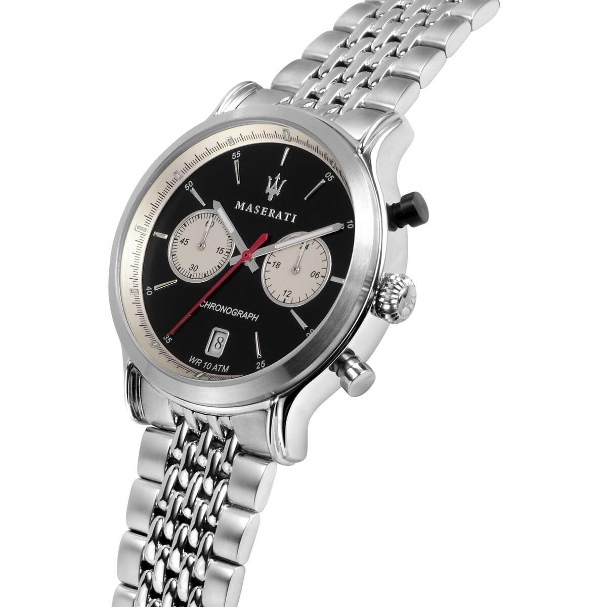 Maserati Legend R8873638001 42mm Men’s Chronograph Watch – Black Panda Dial & Grain-Link Bracelet