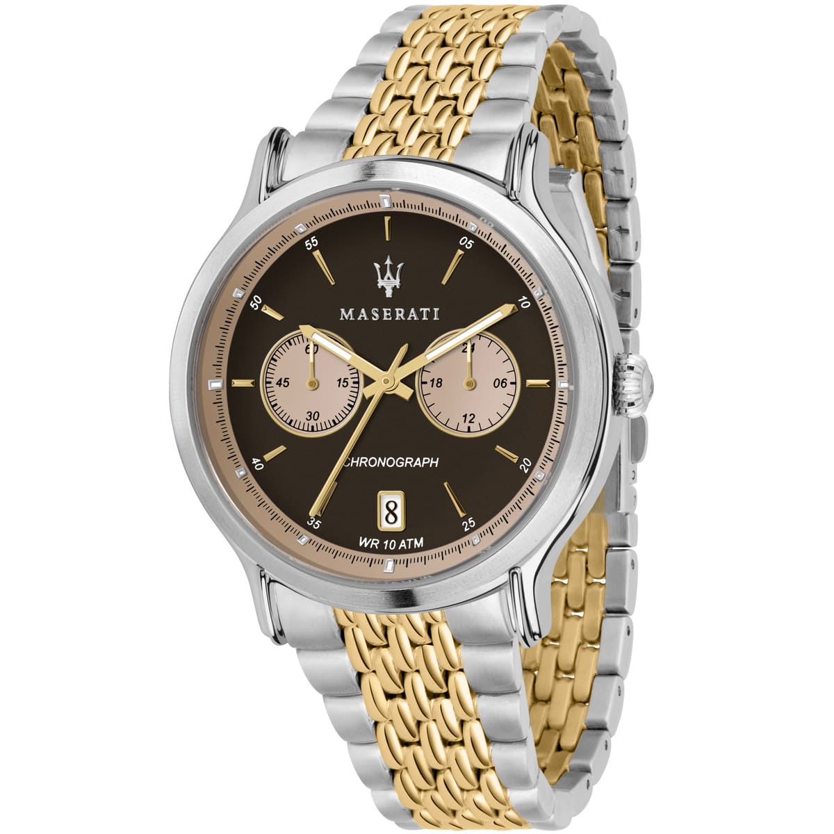 Maserati Legend R8873638003 42mm Men’s Chronograph Watch – Exquisite Bronze/brown Sunray Dial & Two-Tone (silver & Gold) Stainless Steel Bracelet