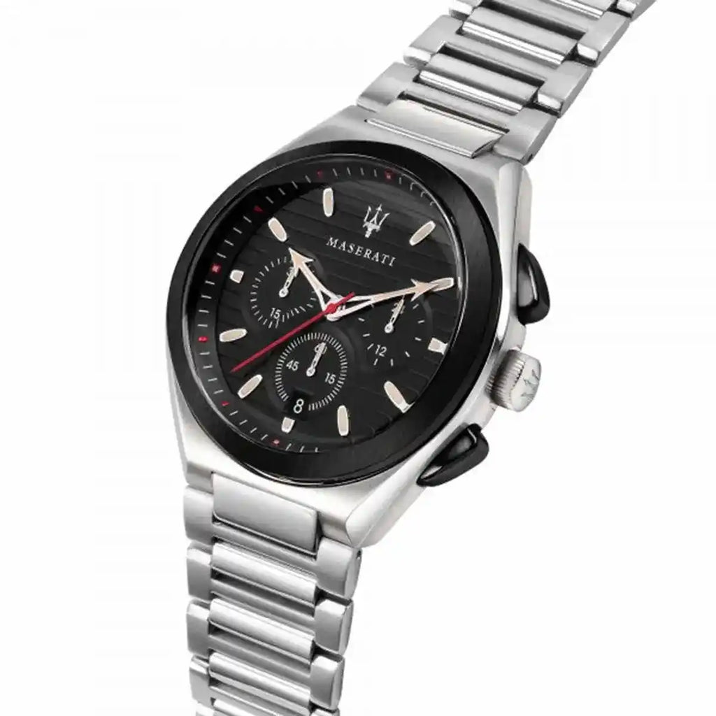 Maserati Triconic R8873639002 45mm Men’s Chronograph Watch – Black Dial & Silver-Tone Link Bracelet