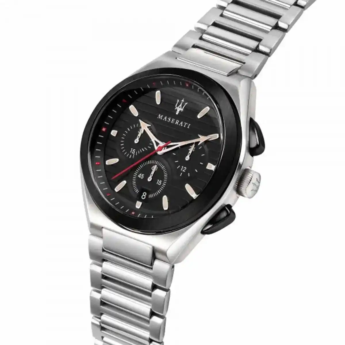 Maserati Triconic R8873639002 45mm Men’s Chronograph Watch – Black Dial & Silver-Tone Link Bracelet