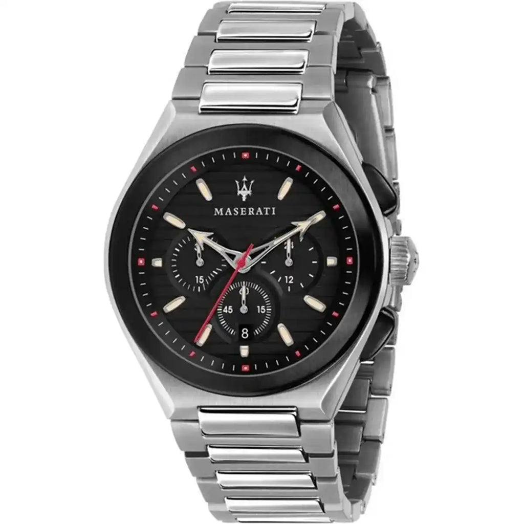 Maserati Triconic R8873639002 45mm Men’s Chronograph Watch – Black Dial & Silver-Tone Link Bracelet