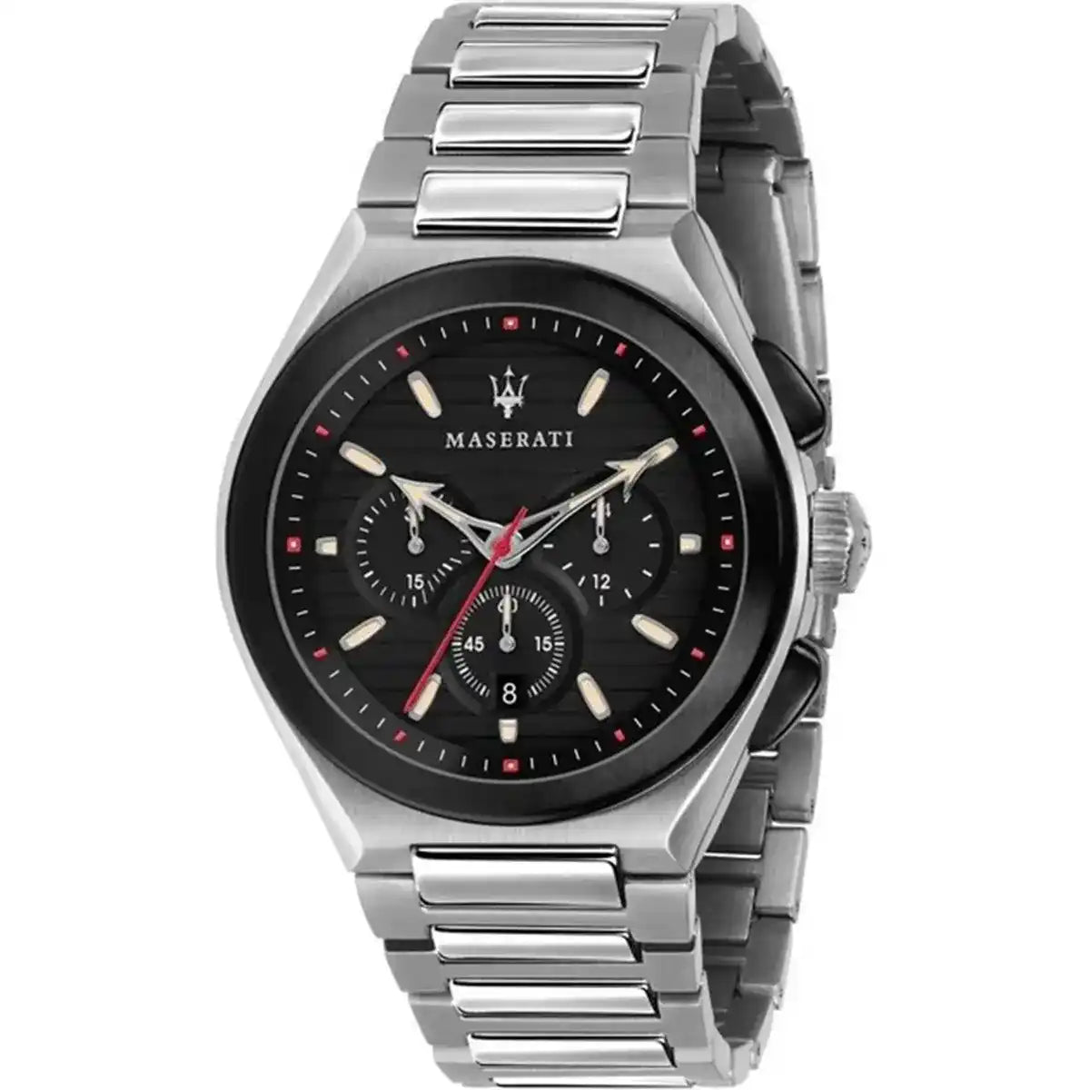 Maserati Triconic R8873639002 45mm Men’s Chronograph Watch – Black Dial & Silver-Tone Link Bracelet