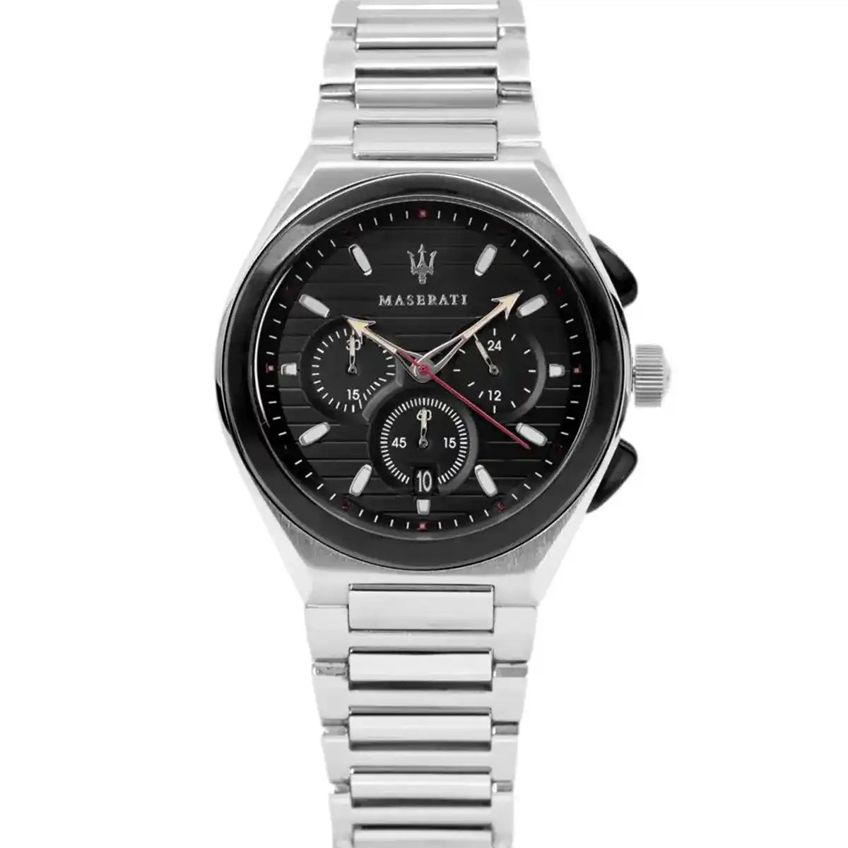 Maserati Triconic R8873639002 45mm Men’s Chronograph Watch – Black Dial & Silver-Tone Link Bracelet