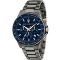 Maserati Sfida R8873640001 44mm Men’s Chronograph Watch – Blue Sunray Dial & Gunmetal Gray Link Bracelet