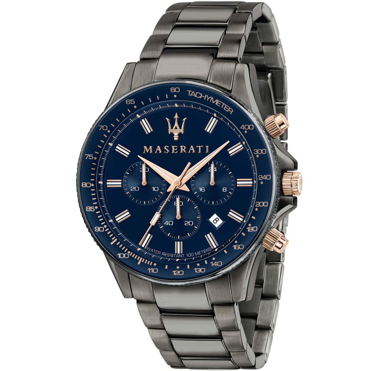 Maserati Sfida R8873640001 44mm Men’s Chronograph Watch – Blue Sunray Dial & Gunmetal Gray Link Bracelet