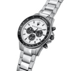 Maserati Sfida R8873640003 44mm Men’s Chronograph Watch – White Panda Dial & Silver-Tone Link Bracelet