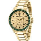 Maserati Sfida R8873640005 44mm Men’s Chronograph Watch – Vibrant Gold Sunray Dial & Gold-Tone Stainless Steel Link Bracelet