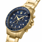 Maserati Sfida R8873640008 44mm Men’s Chronograph Watch – Blue Sunray Dial & Gold Link Bracelet